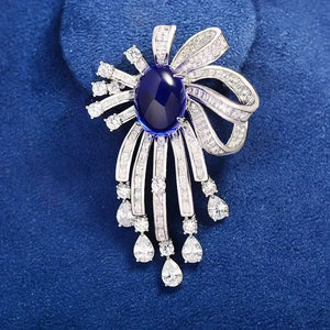 Sapphire Cascade Crystal Tassel Brooch