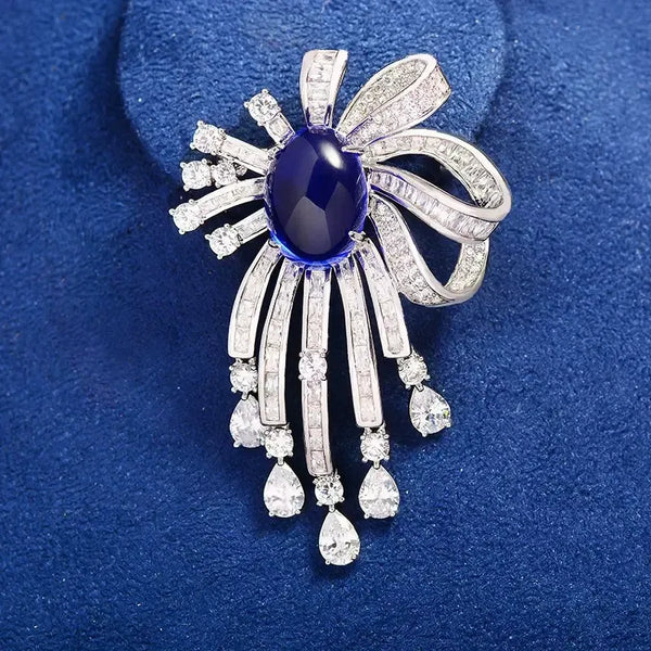 Sapphire Cascade Crystal Tassel Brooch