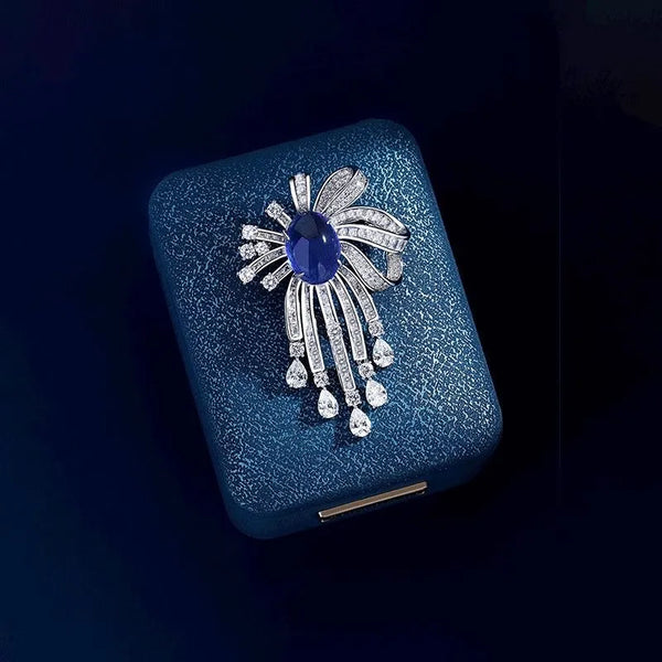 Sapphire Cascade Crystal Tassel Brooch