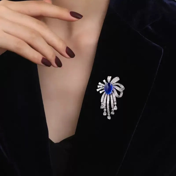Sapphire Cascade Crystal Tassel Brooch