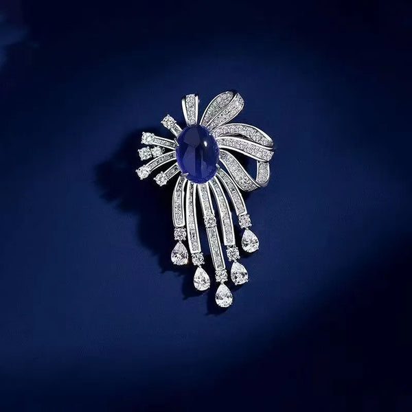 Sapphire Cascade Crystal Tassel Brooch