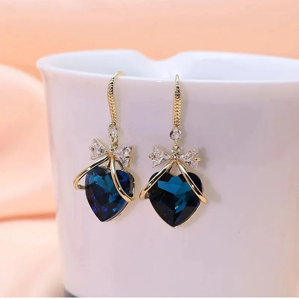 Crystal Bow Heart Hook Earrings