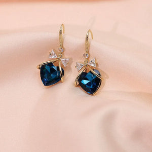 Crystal Bow Heart Hook Earrings