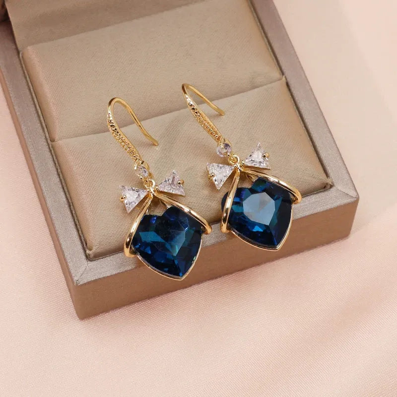 Crystal Bow Heart Hook Earrings