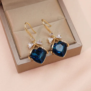 Crystal Bow Heart Hook Earrings