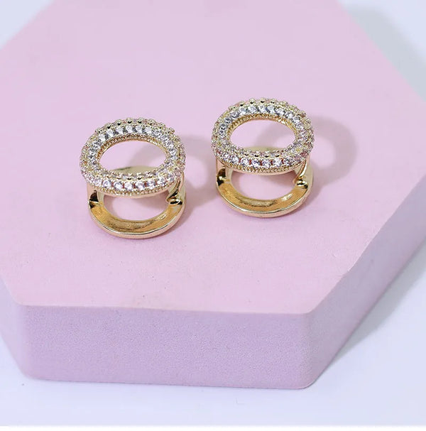 Pave Circle Huggie Earrings