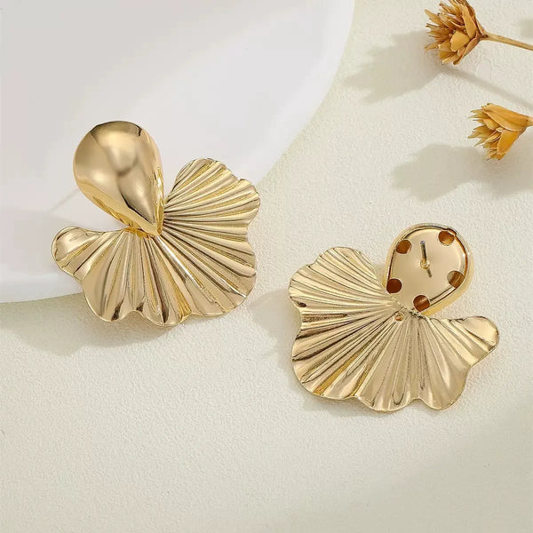 Gilded Sunburst Sculpted Fan Earrings