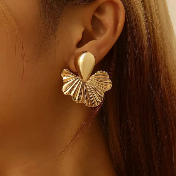 Gilded Sunburst Sculpted Fan Earrings