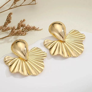 Gilded Sunburst Sculpted Fan Earrings