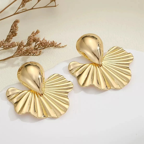 Gilded Sunburst Sculpted Fan Earrings
