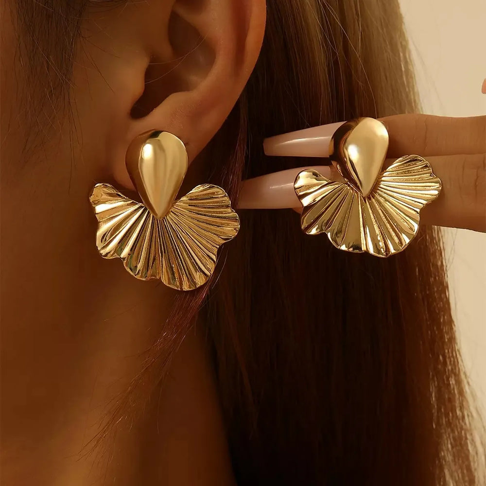 Gilded Sunburst Sculpted Fan Earrings