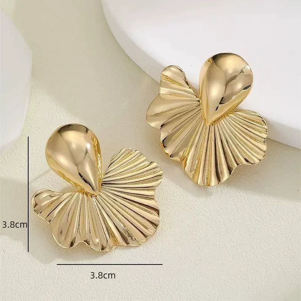 Gilded Sunburst Sculpted Fan Earrings