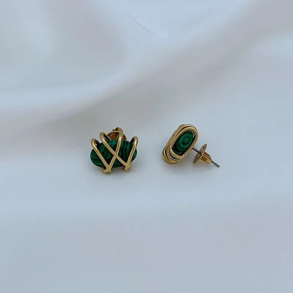 T-Luxe Malachite Meridian Stud Earrings