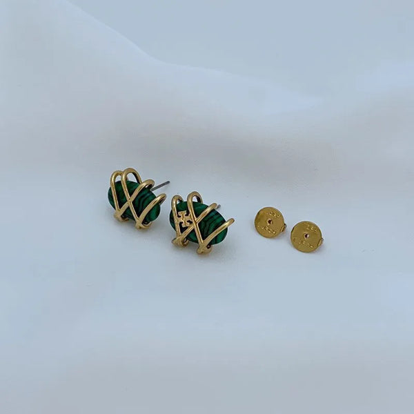 T-Luxe Malachite Meridian Stud Earrings