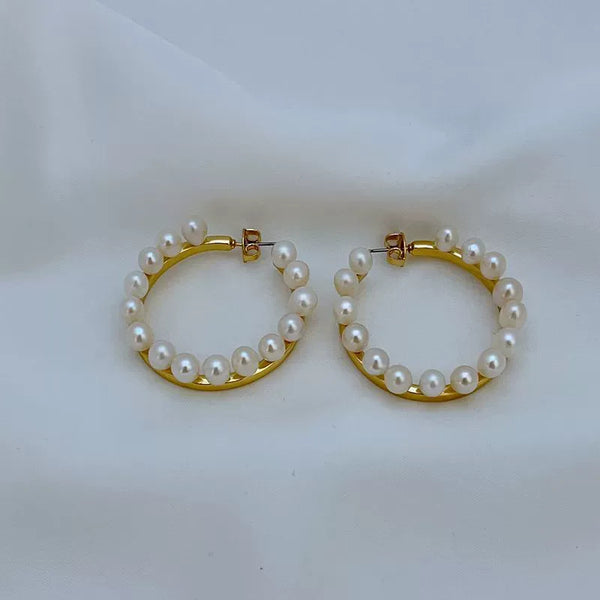 T-Luxe Pearl Crescent Hoop Earrings
