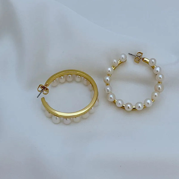 T-Luxe Pearl Crescent Hoop Earrings