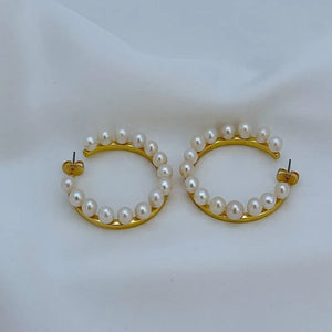 T-Luxe Pearl Crescent Hoop Earrings