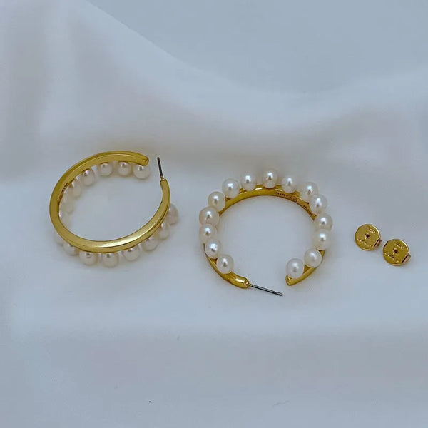 T-Luxe Pearl Crescent Hoop Earrings