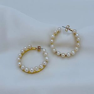 T-Luxe Pearl Crescent Hoop Earrings