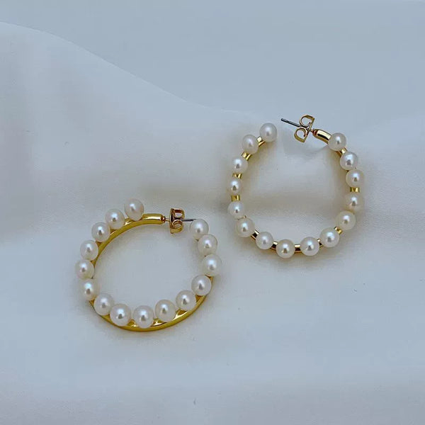 T-Luxe Pearl Crescent Hoop Earrings