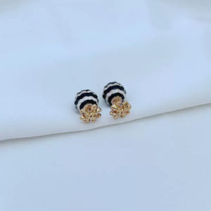 T-Luxe Monochrome Ribbon Globe Stud Earrings