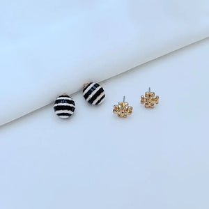 T-Luxe Monochrome Ribbon Globe Stud Earrings