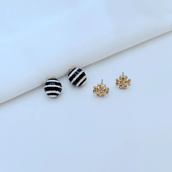 T-Luxe Monochrome Ribbon Globe Stud Earrings