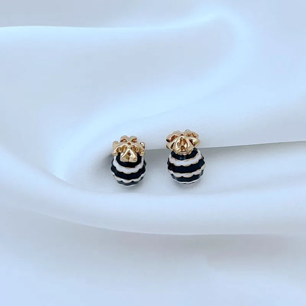T-Luxe Monochrome Ribbon Globe Stud Earrings
