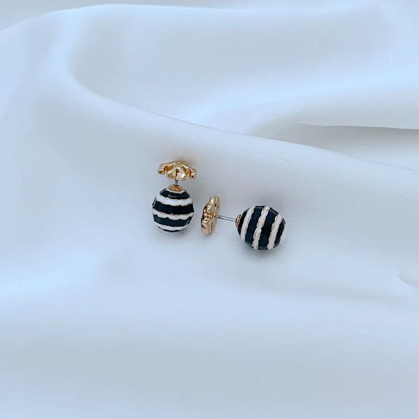 T-Luxe Monochrome Ribbon Globe Stud Earrings