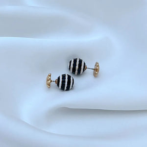T-Luxe Monochrome Ribbon Globe Stud Earrings