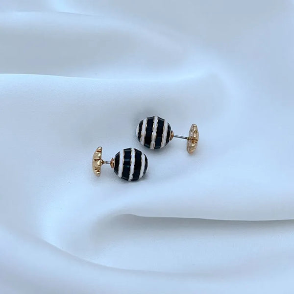 T-Luxe Monochrome Ribbon Globe Stud Earrings