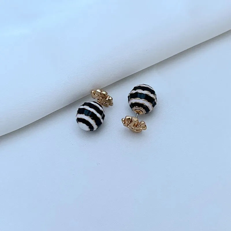 T-Luxe Monochrome Ribbon Globe Stud Earrings