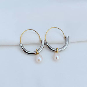 T-Luxe Duo Horizon Pearl Hoop Earrings