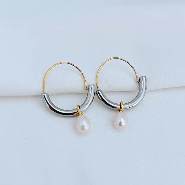 T-Luxe Duo Horizon Pearl Hoop Earrings