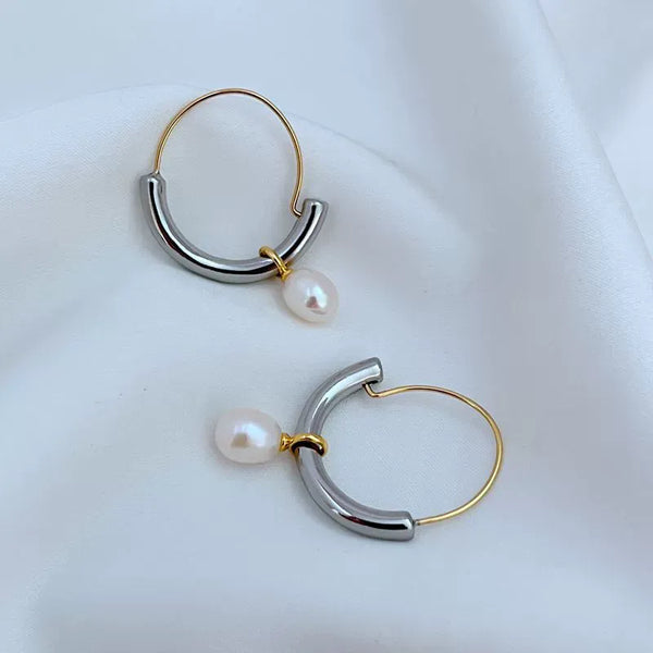 T-Luxe Duo Horizon Pearl Hoop Earrings