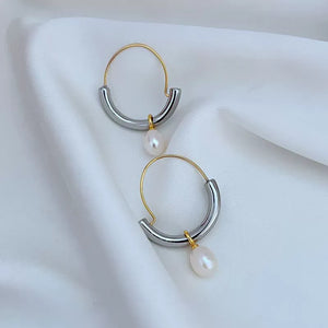 T-Luxe Duo Horizon Pearl Hoop Earrings