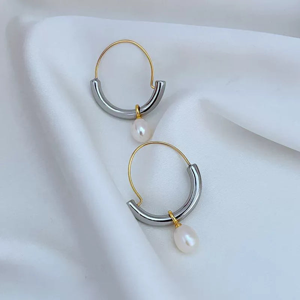 T-Luxe Duo Horizon Pearl Hoop Earrings