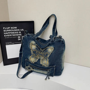 Mariposa Grunge Denim Tote Bag