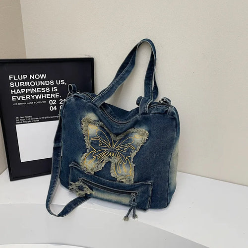 Mariposa Grunge Denim Tote Bag