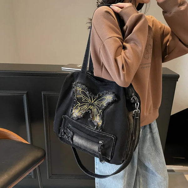 Mariposa Grunge Denim Tote Bag