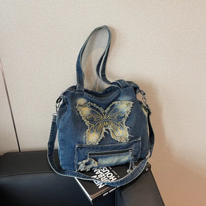 Mariposa Grunge Denim Tote Bag