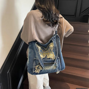 Mariposa Grunge Denim Tote Bag