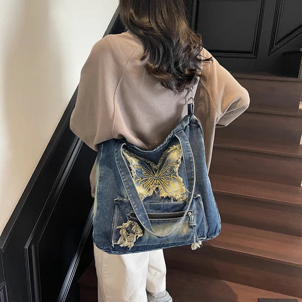 Mariposa Grunge Denim Tote Bag