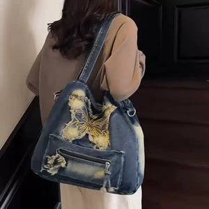 Mariposa Grunge Denim Tote Bag