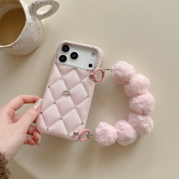 Plush Pom Quilted Glam Phone Case (For iPhones)