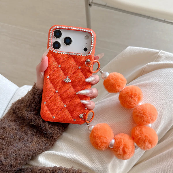 Plush Pom Quilted Glam Phone Case (For iPhones)