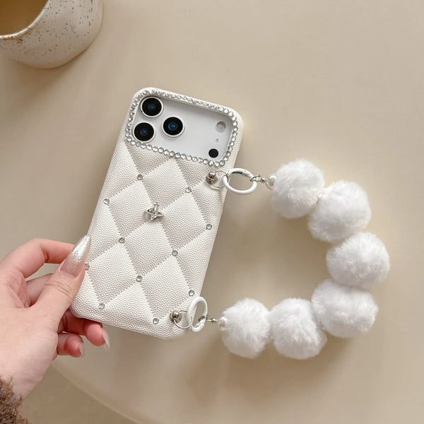 Plush Pom Quilted Glam Phone Case (For iPhones)