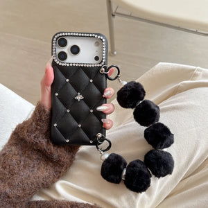 Plush Pom Quilted Glam Phone Case (For iPhones)