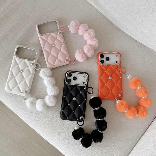 Plush Pom Quilted Glam Phone Case (For iPhones)