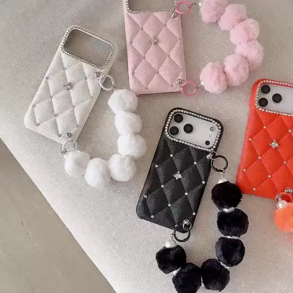 Plush Pom Quilted Glam Phone Case (For iPhones)
